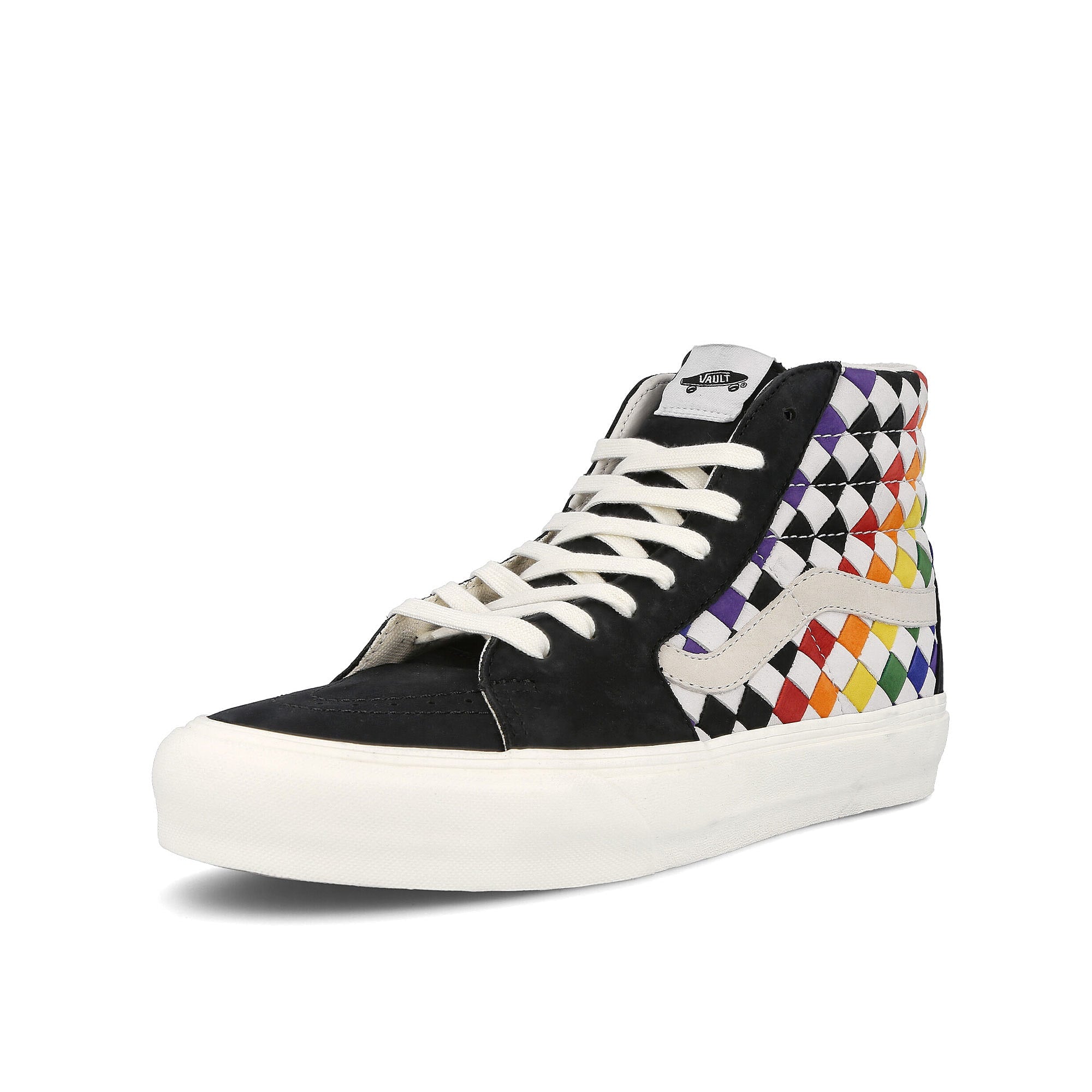 Vans sk8-hi vault lx pride Woven Leather Rainbow / Marshmallow  Detailfoto | Overkill