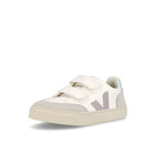 Veja small v-12 velcro chromefree Extra White-Parme Turquoise Low Top Sneakers  Close Up | Overkill