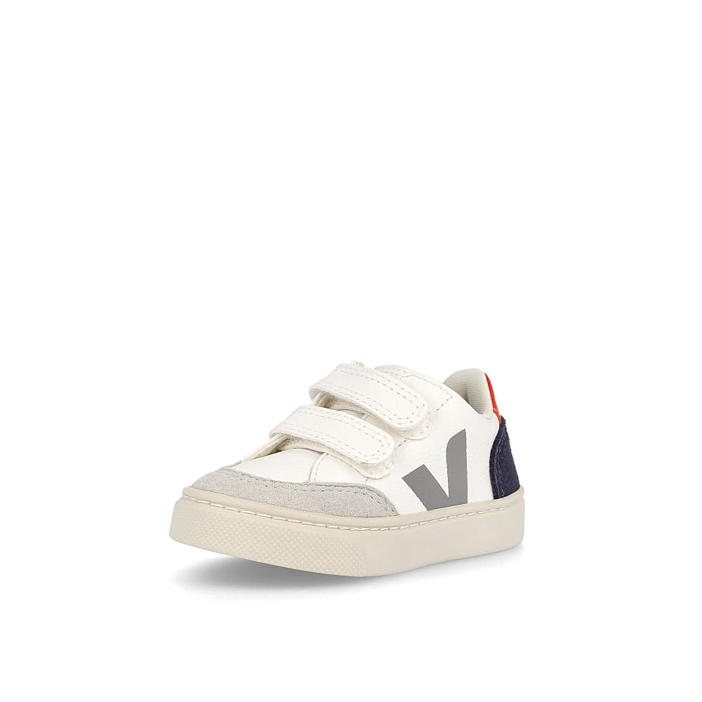 Veja small v-12 velcro chromefree leather Extra White-Multico Nautico Low Top Sneakers  Close Up | Overkill