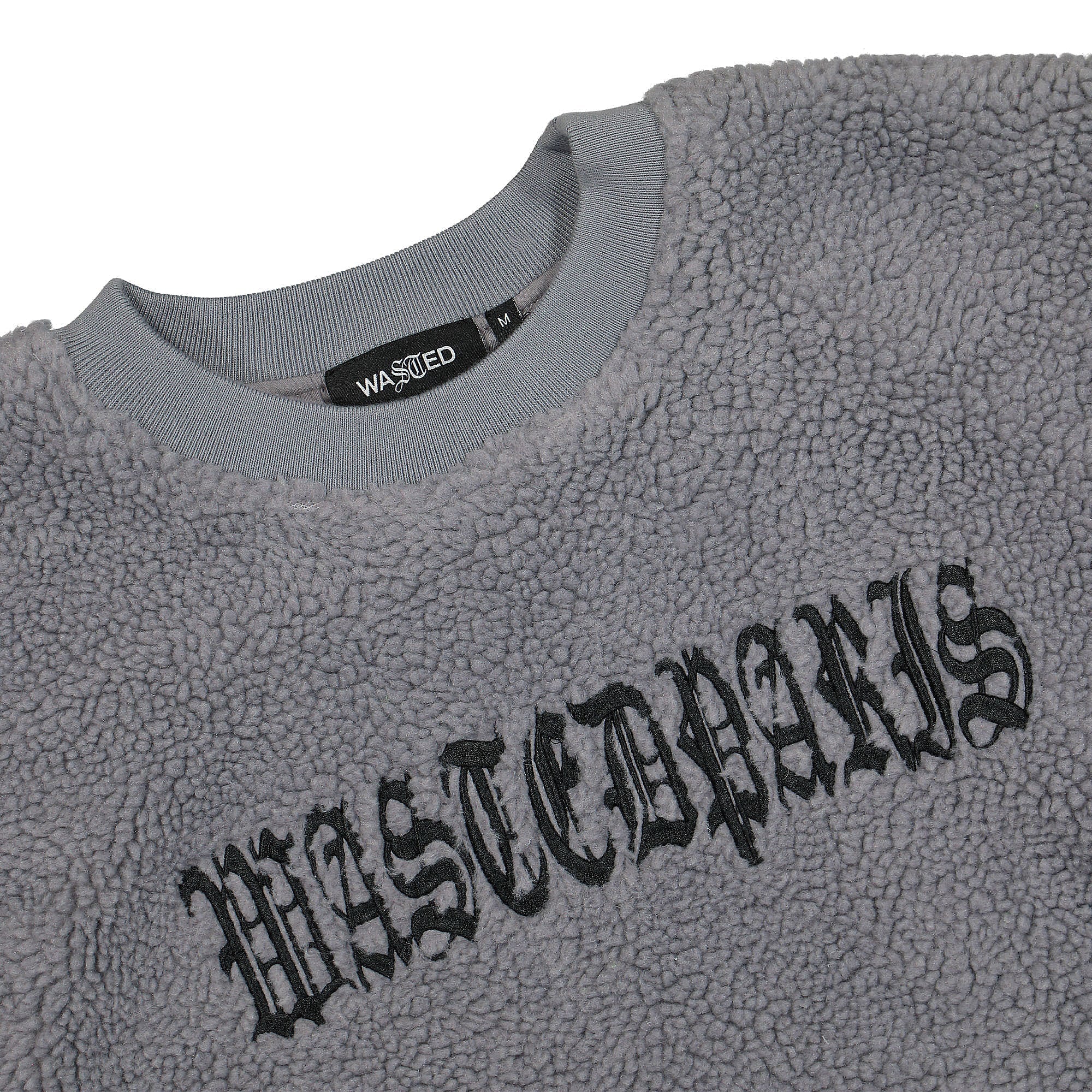 Wasted Paris Kingdom Sherpa Crew Neck Dark Grey Sweatshirts Close-up | Overkill